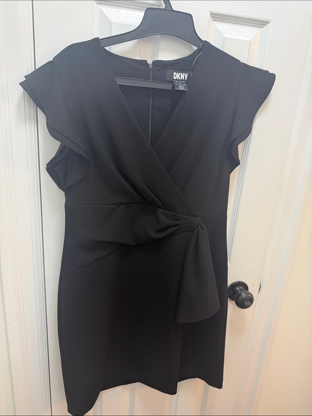 DKNY Black Faux-Wrap Cap Sleeve Midi Dress